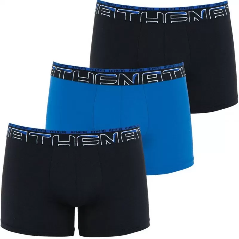 ATHENA 3 Boxers Homme Microfibre SECONDEPEAU Noir Bleu Noir