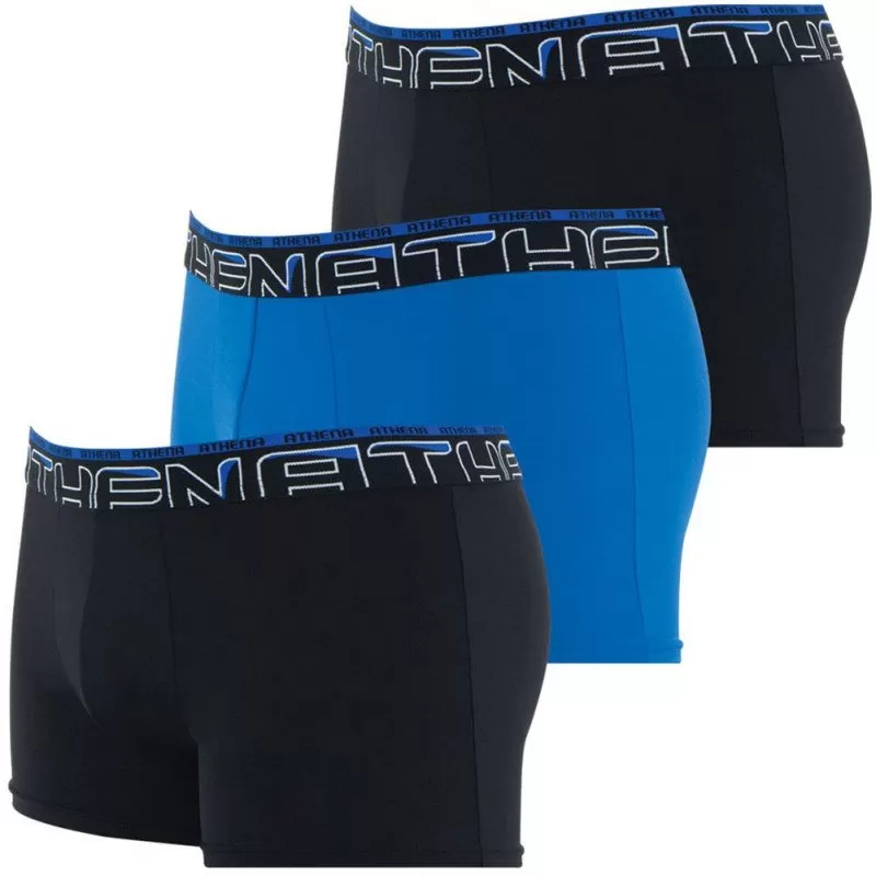 ATHENA 3 Boxers Homme Microfibre SECONDEPEAU Noir Bleu Noir