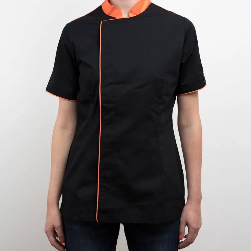 Blouse de cuisine femme avec boutonnage croisé caché - Bicolore