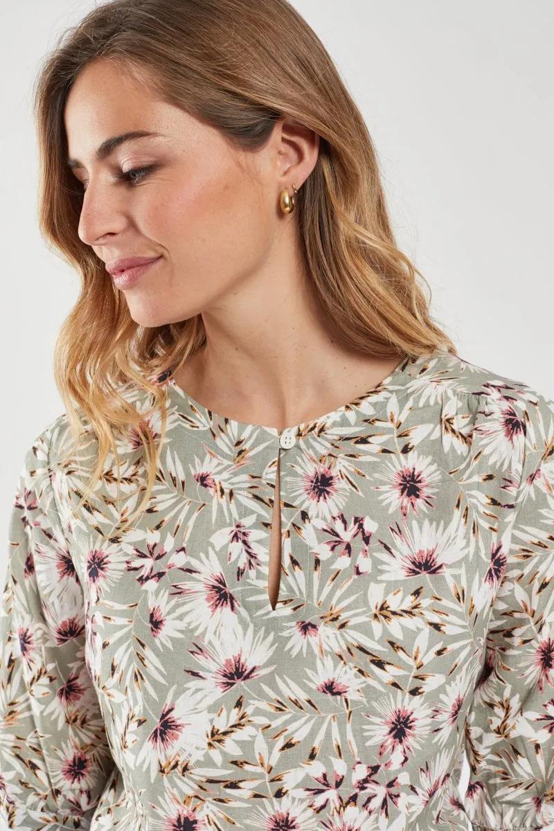 Blouse motifs "fleurs" - lin et coton