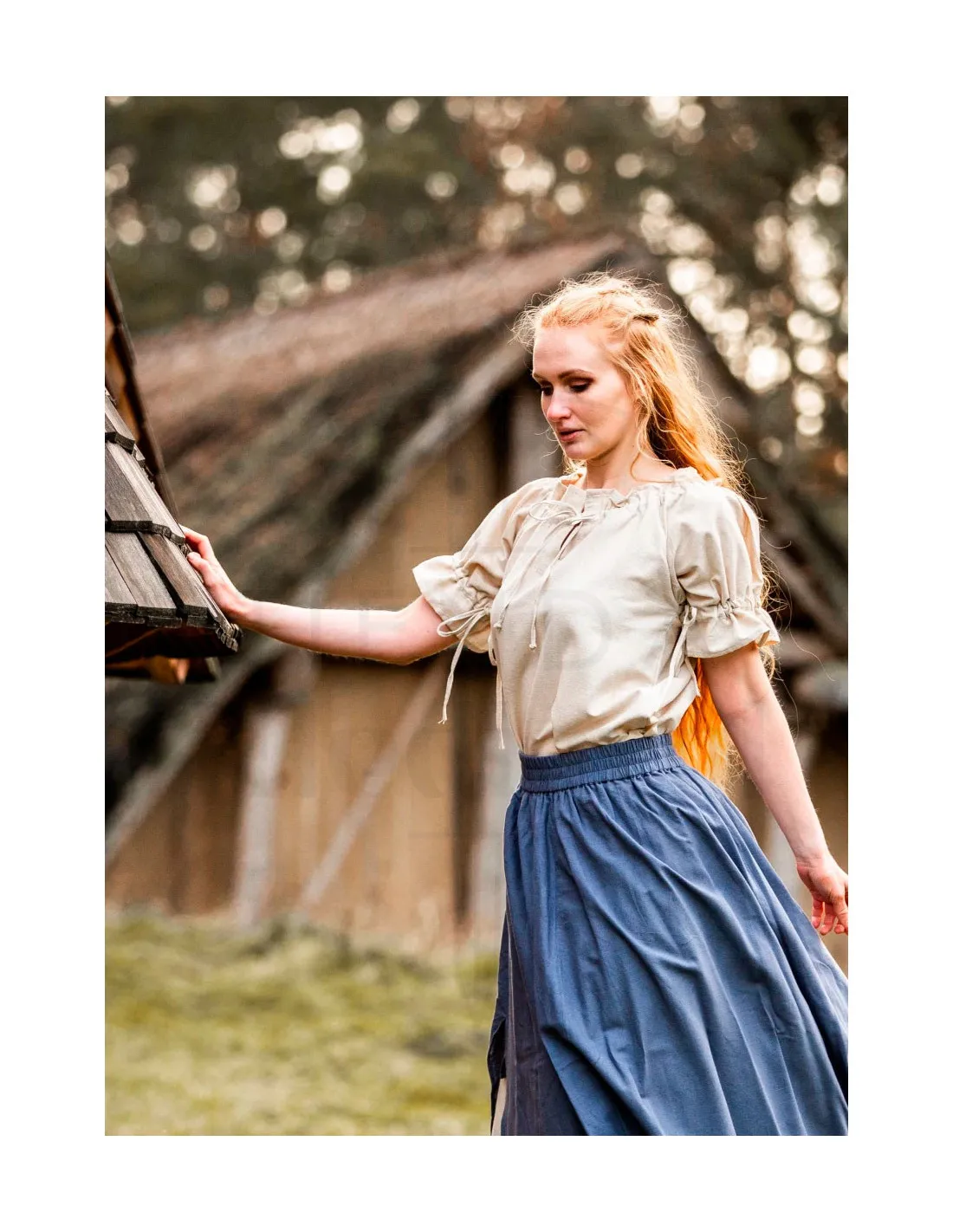 Blouse médiévale à manches courtes modèle Verena, blanc naturel ⚔️ Boutique