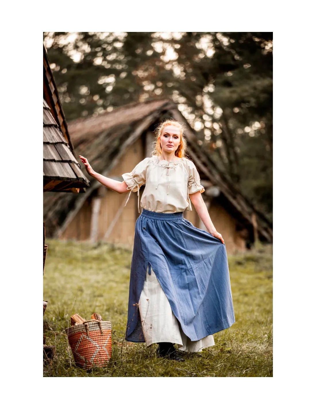 Blouse médiévale à manches courtes modèle Verena, blanc naturel ⚔️ Boutique