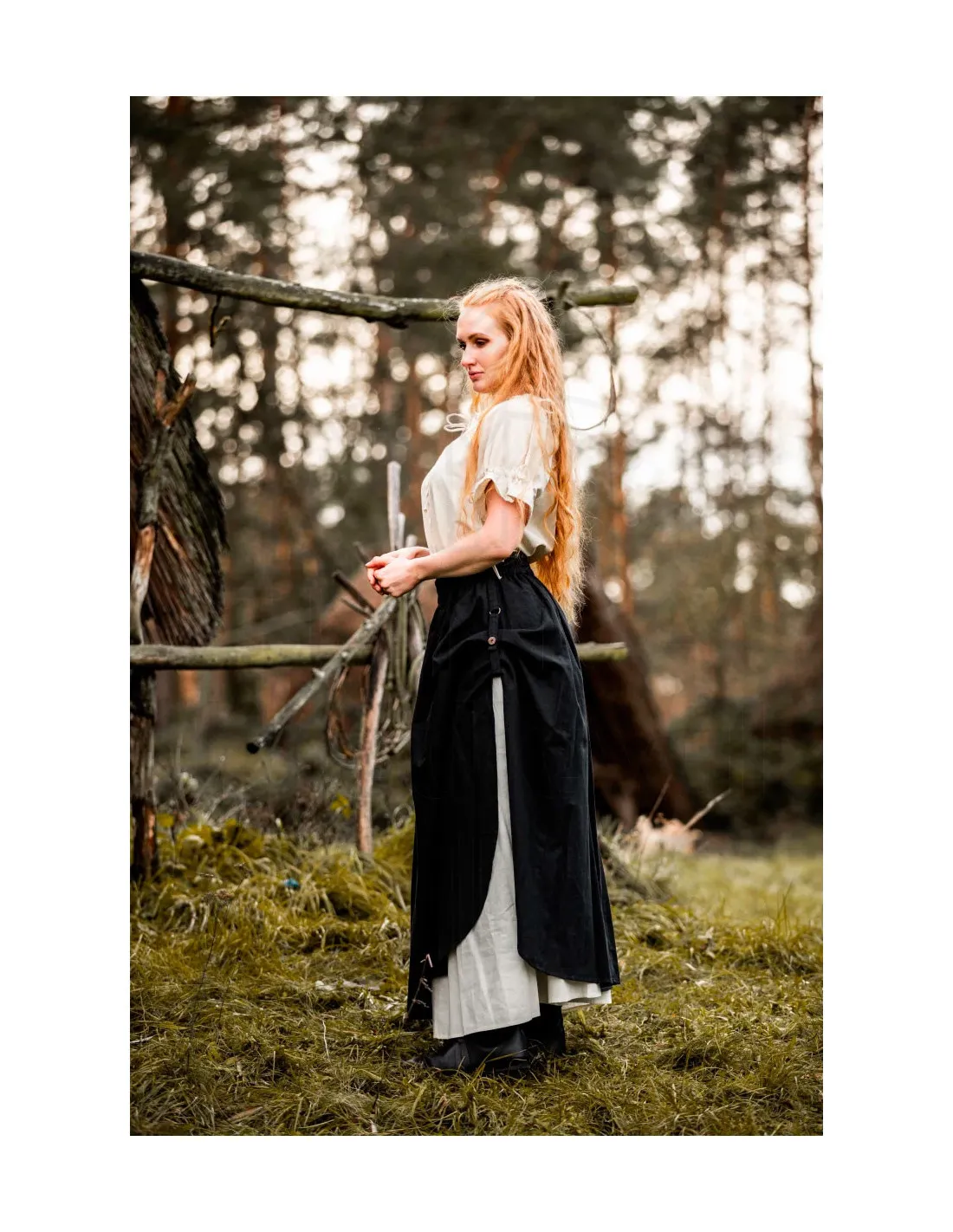 Blouse médiévale à manches courtes modèle Verena, blanc naturel ⚔️ Boutique