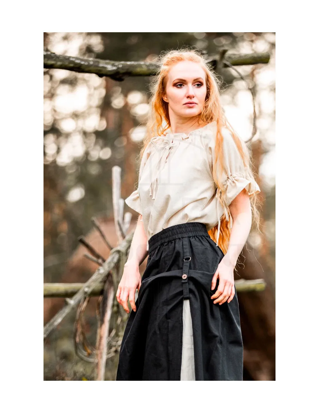 Blouse médiévale à manches courtes modèle Verena, blanc naturel ⚔️ Boutique