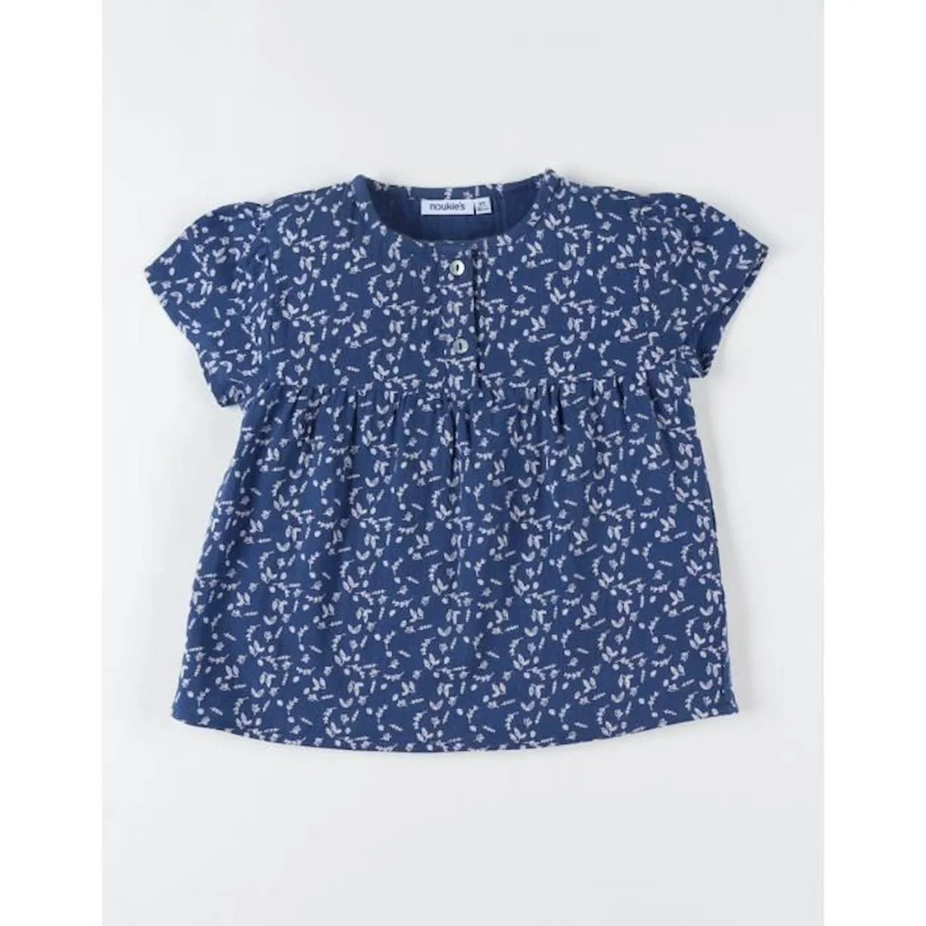 Blouse à manches courtes à imprimé végétal bleu - Noukies