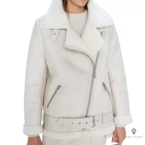 Blouson Aviateur Femme Daim Blanc