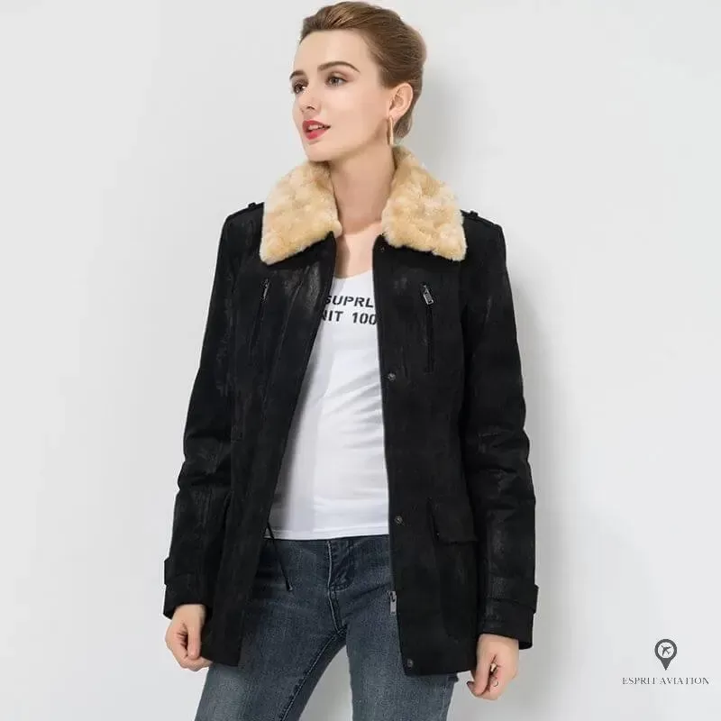 Blouson Aviateur Femme Daim Noir