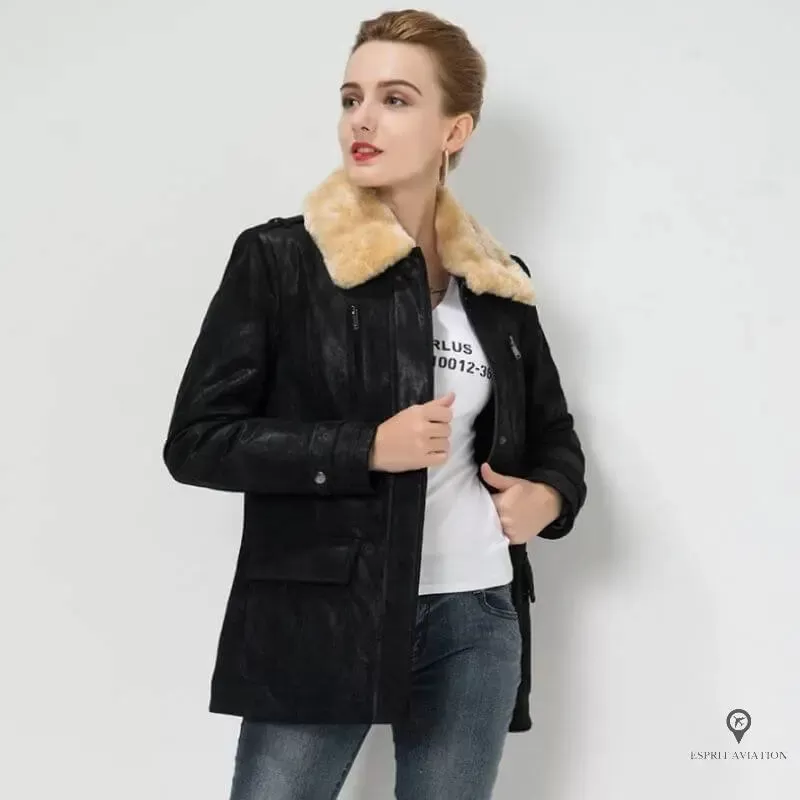 Blouson Aviateur Femme Daim Noir