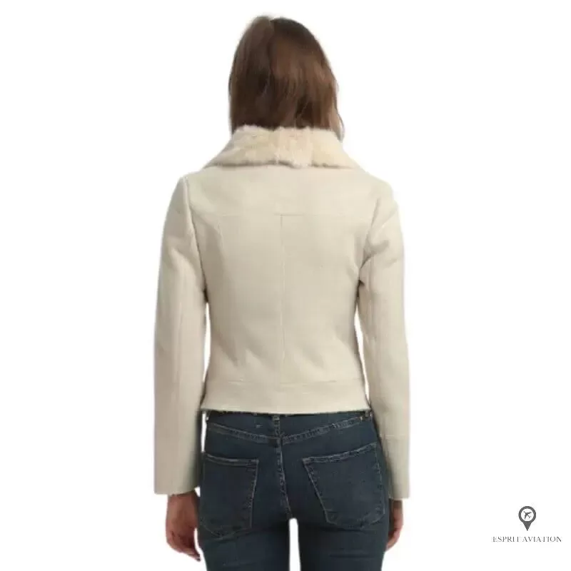 Blouson Aviateur Femme Fausse Fourrure Beige