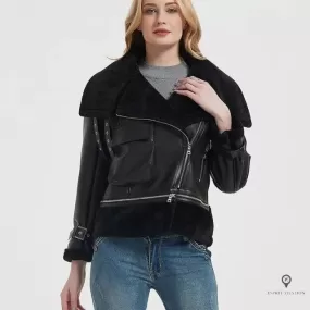 Blouson Aviateur Femme Fausse Fourrure luxe noir