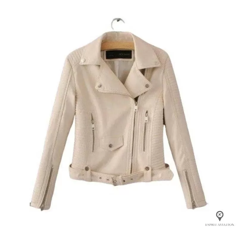 Blouson Aviateur Femme Simili Cuir Beige