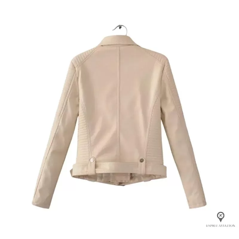 Blouson Aviateur Femme Simili Cuir Beige