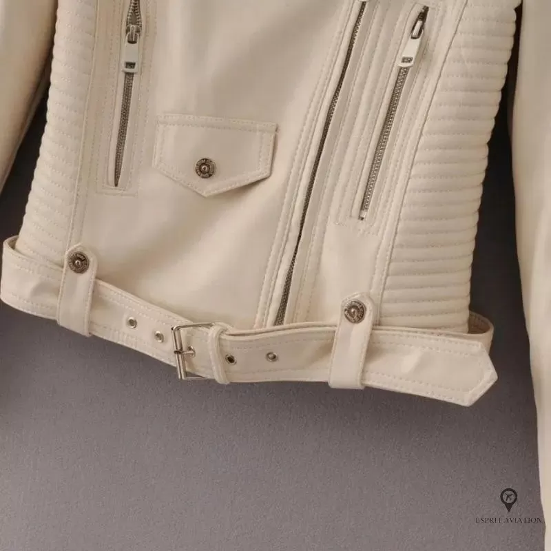 Blouson Aviateur Femme Simili Cuir Beige