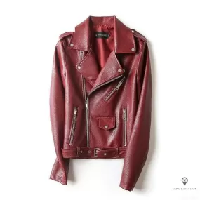 Blouson Aviateur Femme Simili Cuir Fashion Rouge