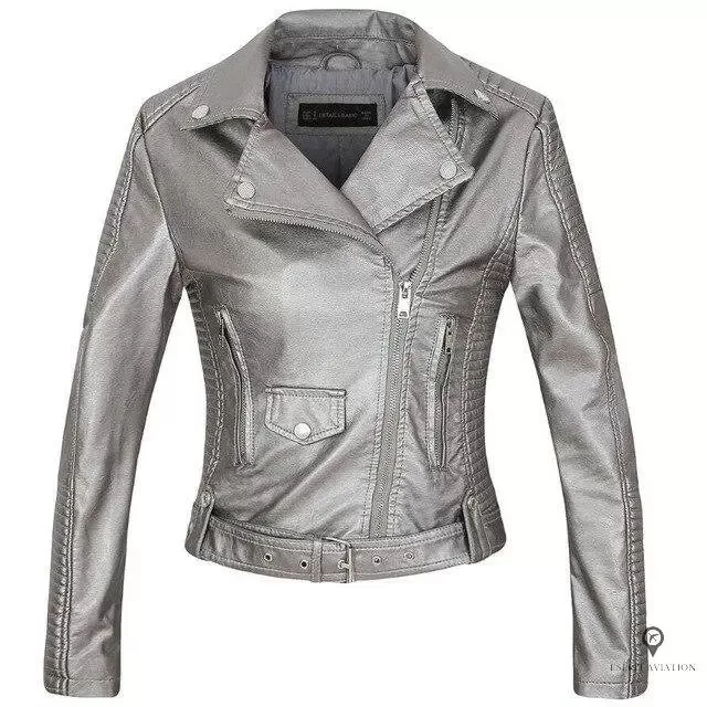 Blouson Aviateur Femme Simili Cuir Gris