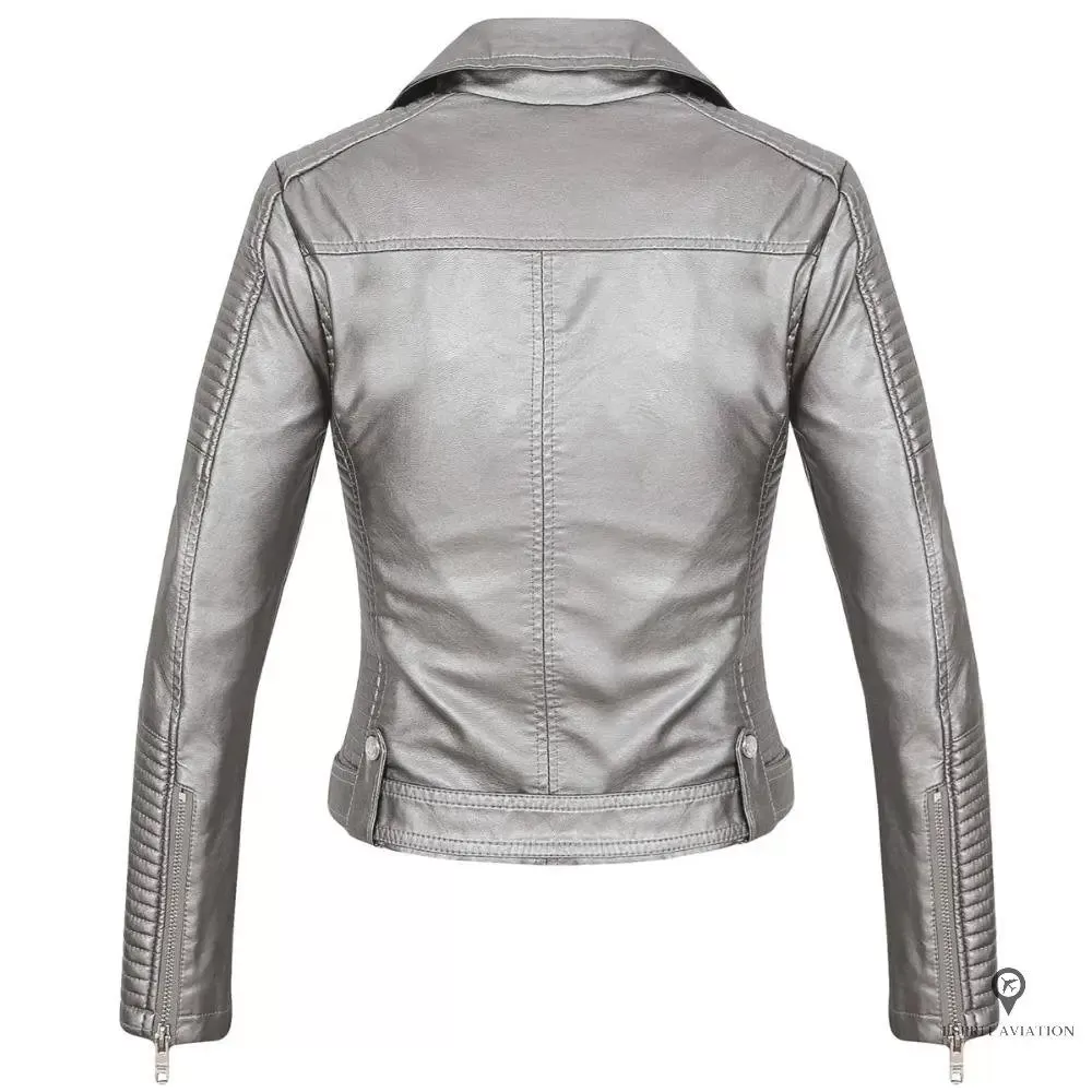 Blouson Aviateur Femme Simili Cuir Gris