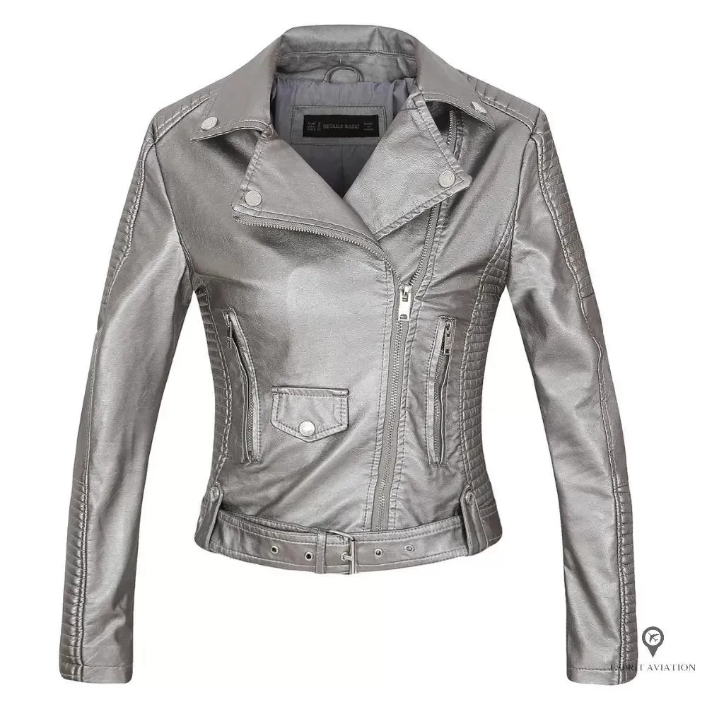 Blouson Aviateur Femme Simili Cuir Gris