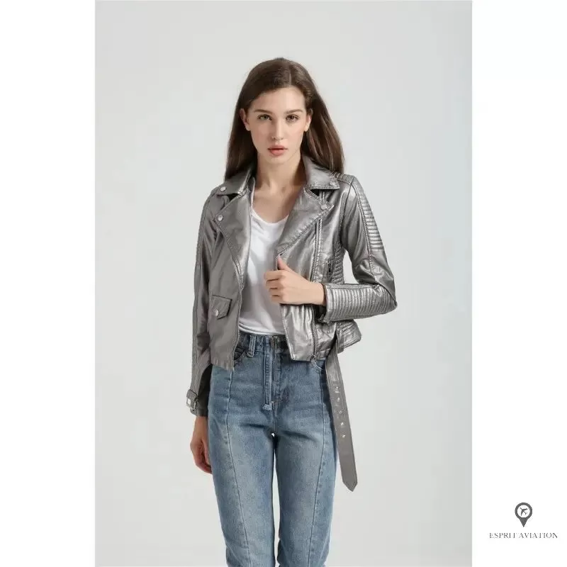 Blouson Aviateur Femme Simili Cuir Gris