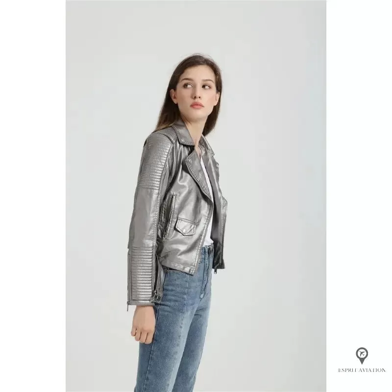 Blouson Aviateur Femme Simili Cuir Gris