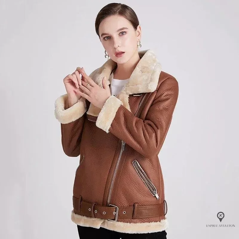 Blouson Aviateur Femme Simili Cuir Marron