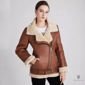 Blouson Aviateur Femme Simili Cuir Marron