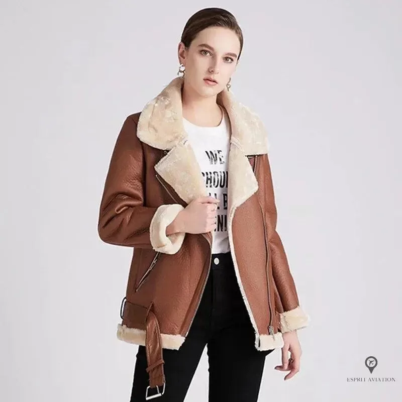 Blouson Aviateur Femme Simili Cuir Marron