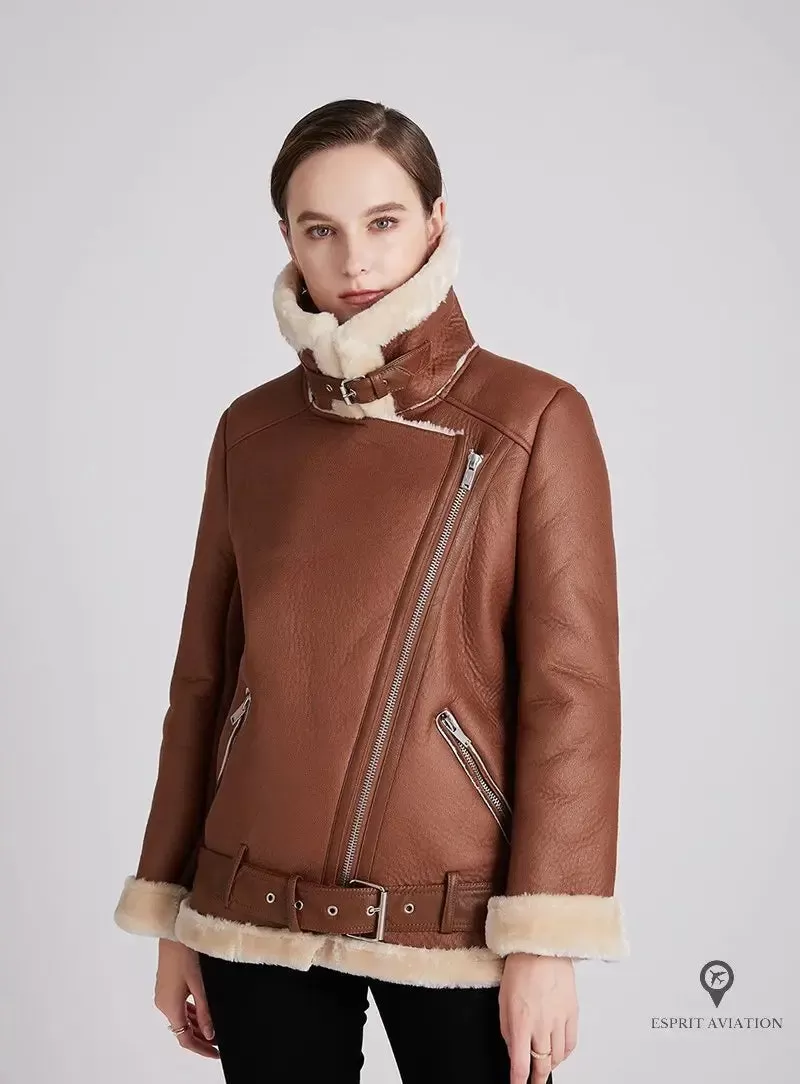 Blouson Aviateur Femme Simili Cuir Marron