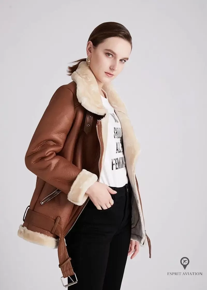 Blouson Aviateur Femme Simili Cuir Marron