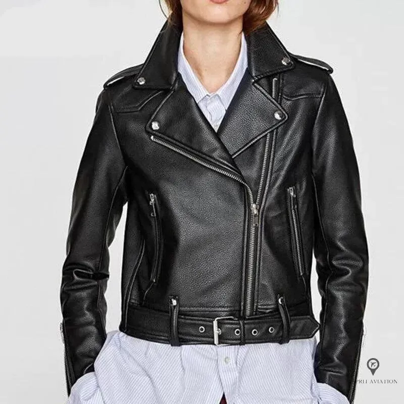 Blouson Aviateur Femme Simili Cuir Noir