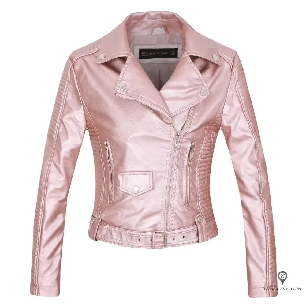 Blouson Aviateur Femme Simili Cuir Rose pale