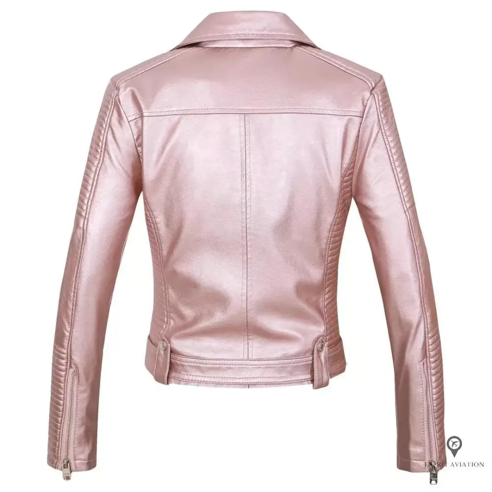 Blouson Aviateur Femme Simili Cuir Rose pale