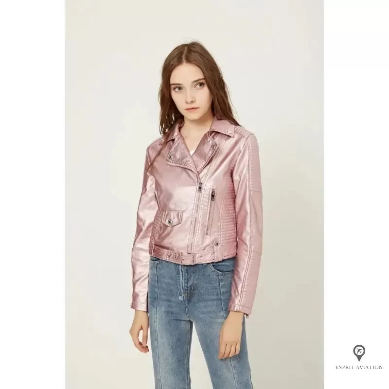 Blouson Aviateur Femme Simili Cuir Rose pale