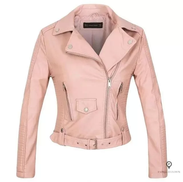 Blouson Aviateur Femme Simili Cuir Rose