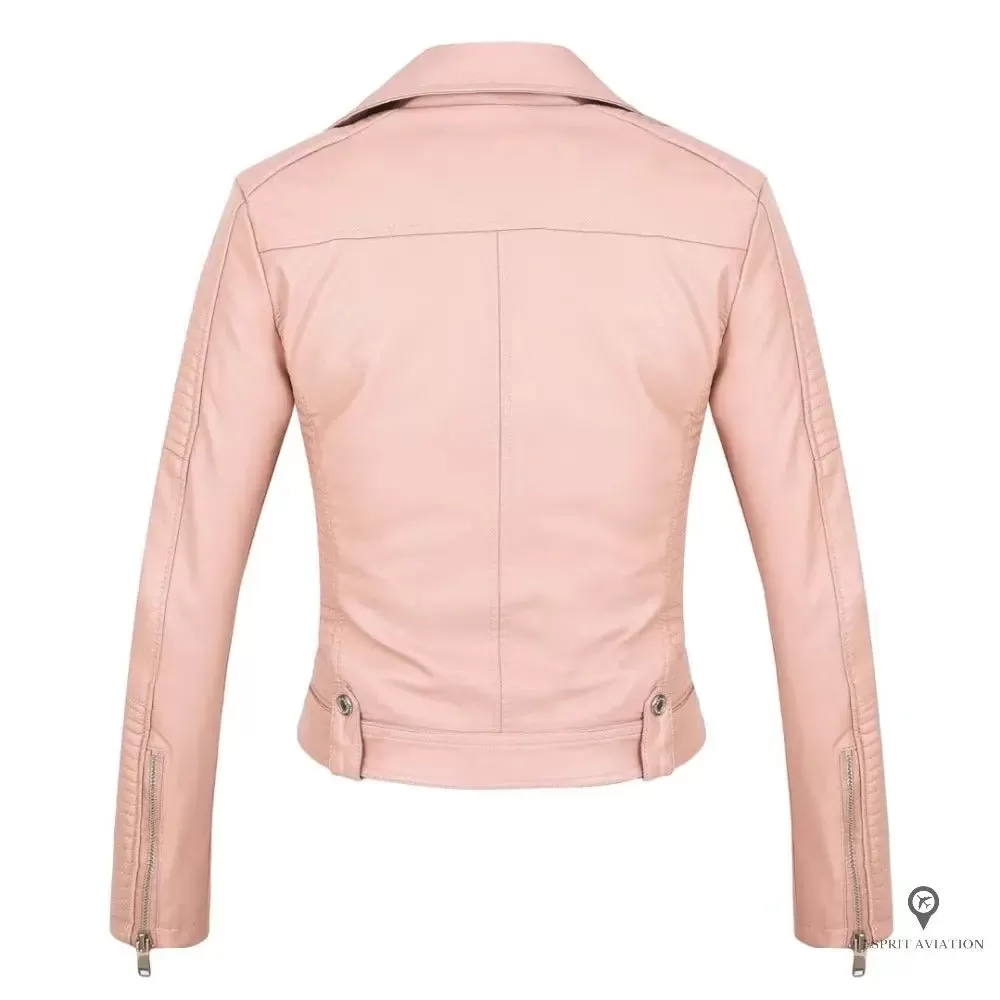 Blouson Aviateur Femme Simili Cuir Rose