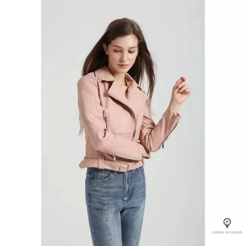 Blouson Aviateur Femme Simili Cuir Rose