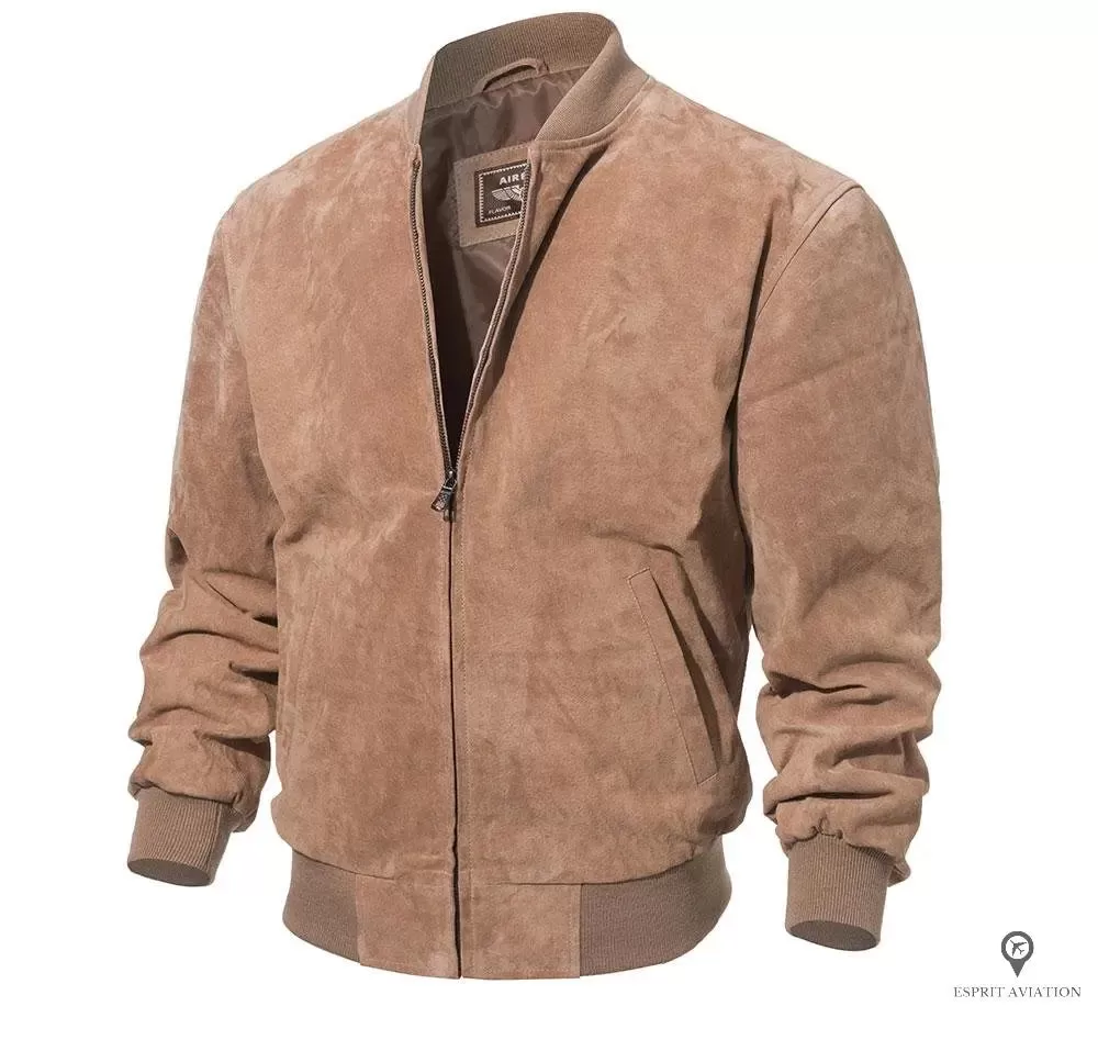 Blouson Aviateur Homme En Cuir de Porc (beige)