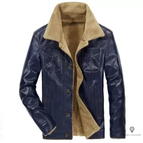 Blouson Aviateur Homme Simili Cuir Bleu Marine