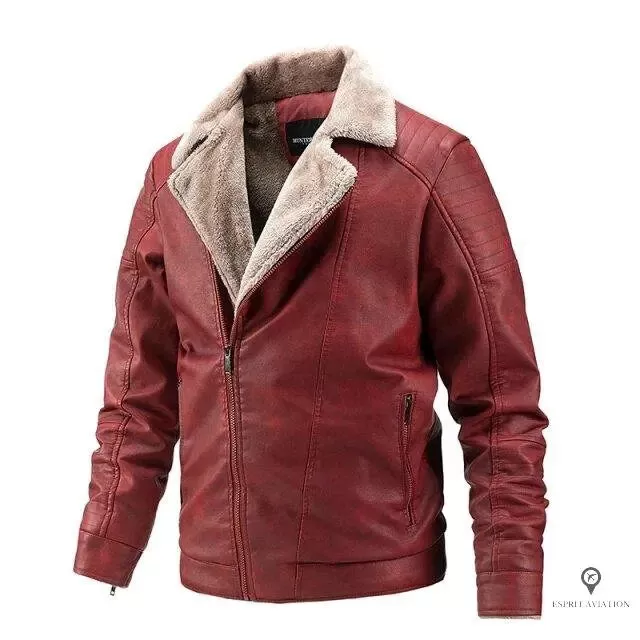 Blouson Aviateur Homme Simili Cuir Rouge