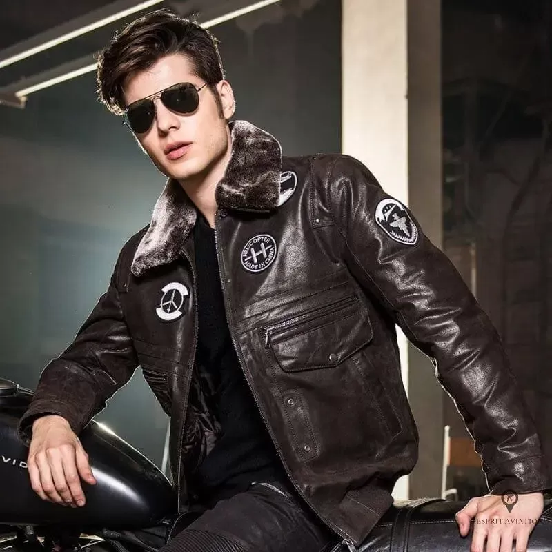 Blouson Aviateur Marron Homme