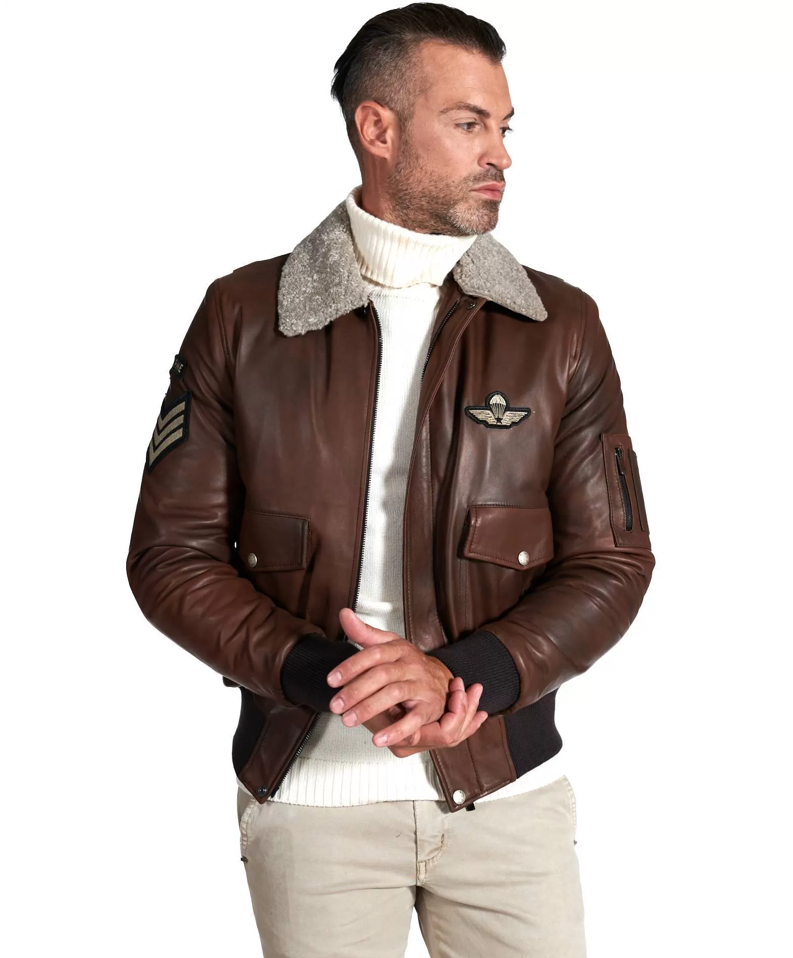 Blouson cuir aviateur veste aviateur homme cuir marron Aviator