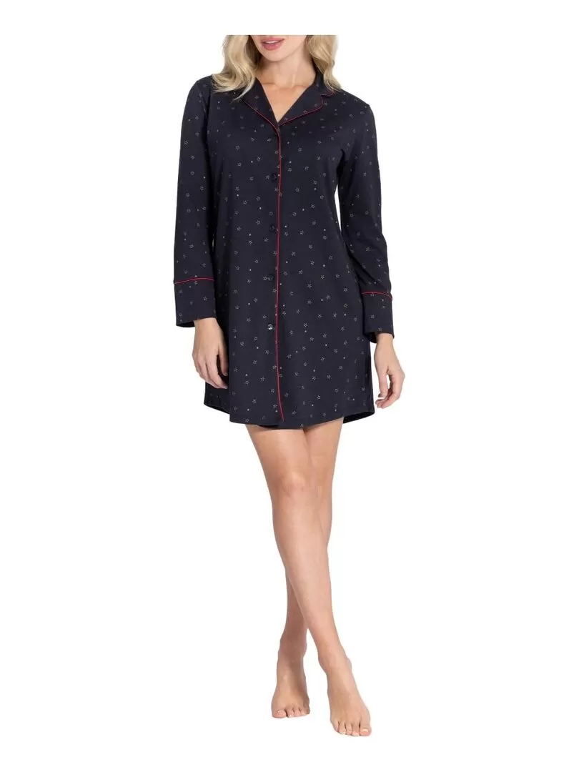 Chemise de nuit courte femme style chemise Masae - Bleu