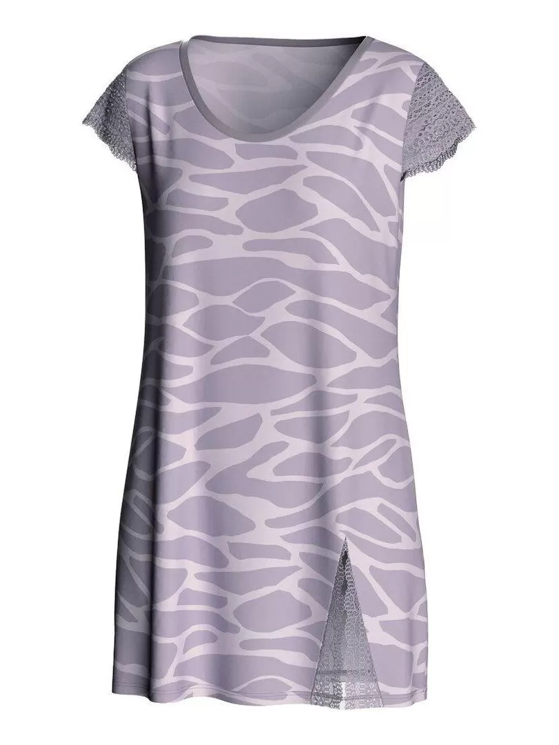 Chemise de nuit courte à motif d'écume Benita - Gris