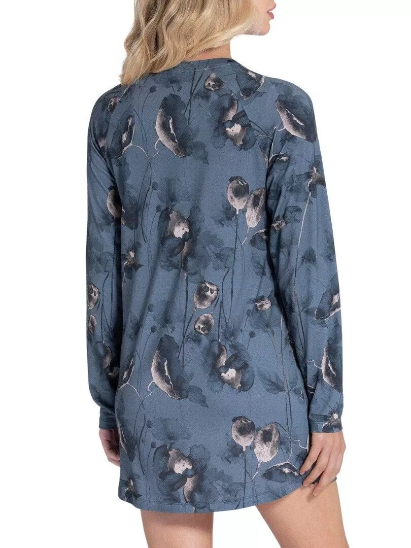 Chemise de nuit courte à motif floral Asaka - Bleu