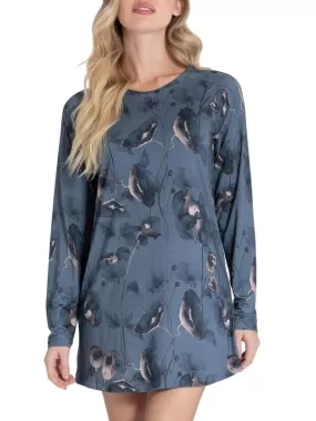 Chemise de nuit courte à motif floral Asaka - Bleu