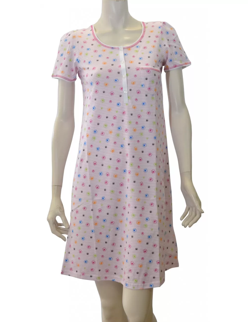 Chemise de nuit fleurie manches courtes en coton