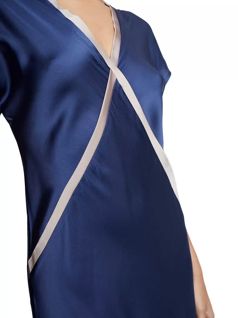 Chemise de nuit longue manches courtes Satin - Bleu marine