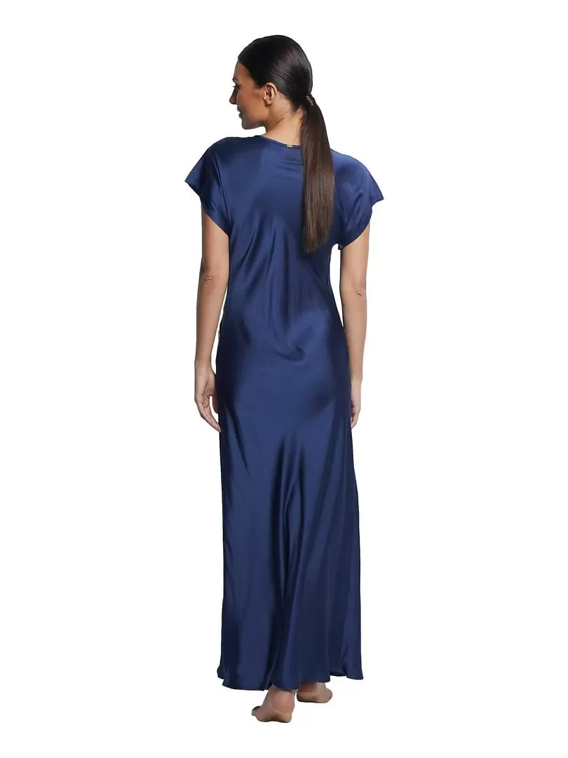 Chemise de nuit longue manches courtes Satin - Bleu marine