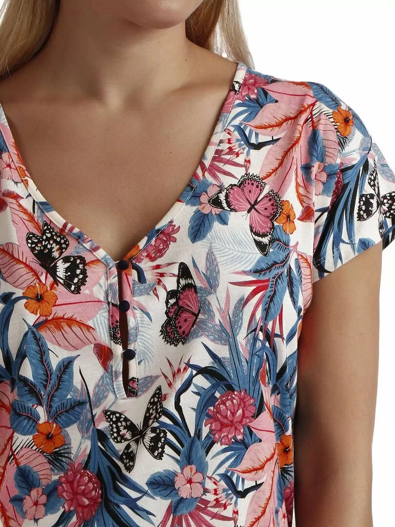 Chemise de nuit manches courtes Butterflies - Bleu