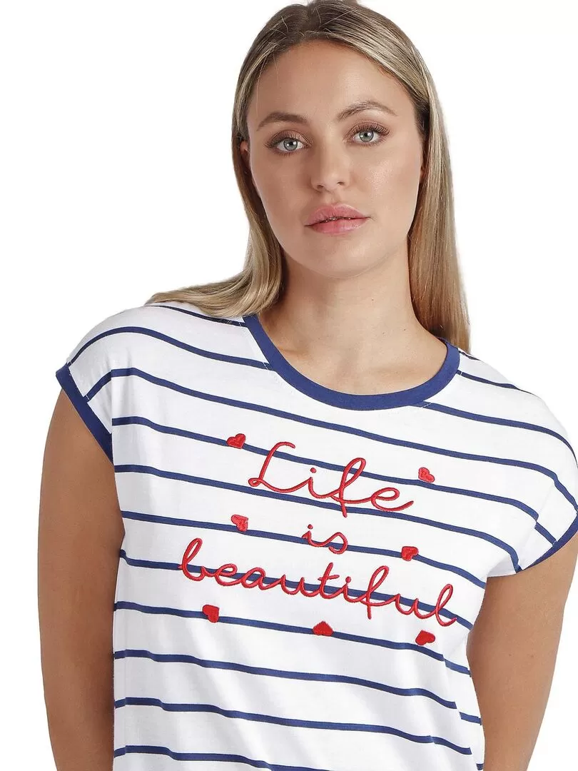 Chemise de nuit manches courtes Life Is Beautiful - Bleu marine