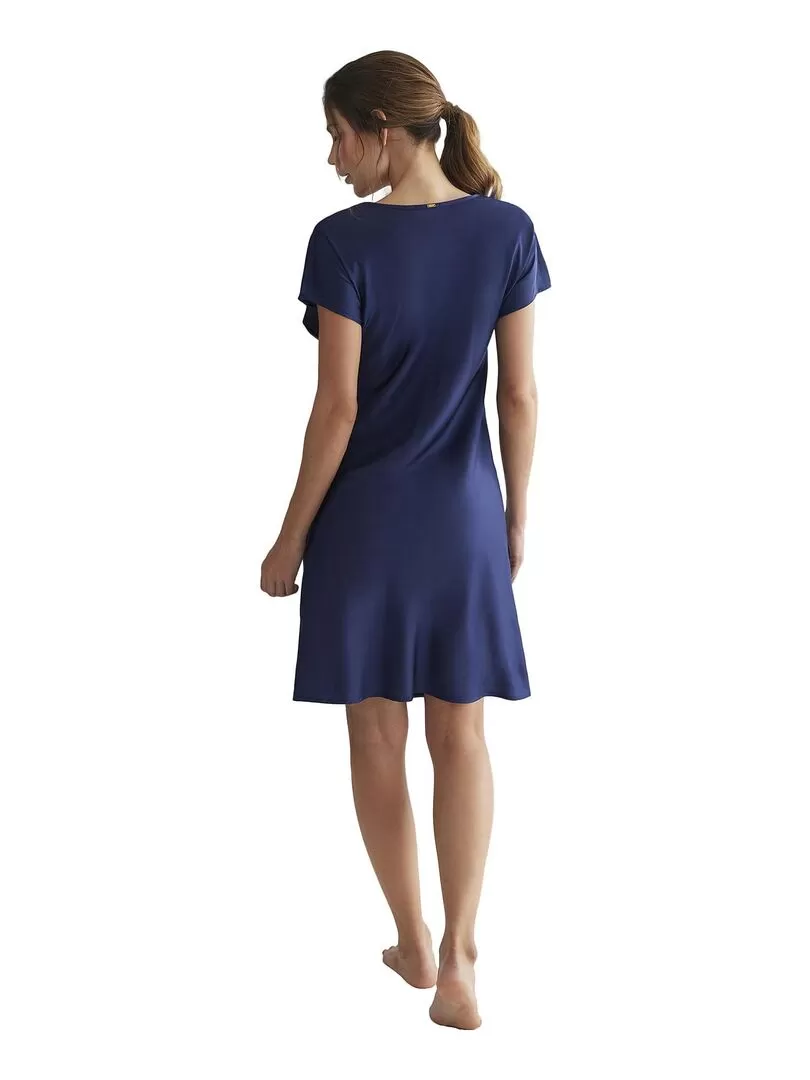 Chemise de nuit manches courtes Satin - Bleu marine